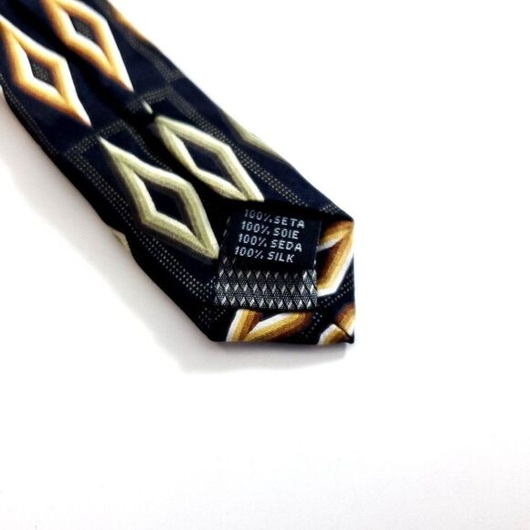 Croft & Barrow Black Tan Green Geometric Print Wide Silk Tie - Picture 4 of 6